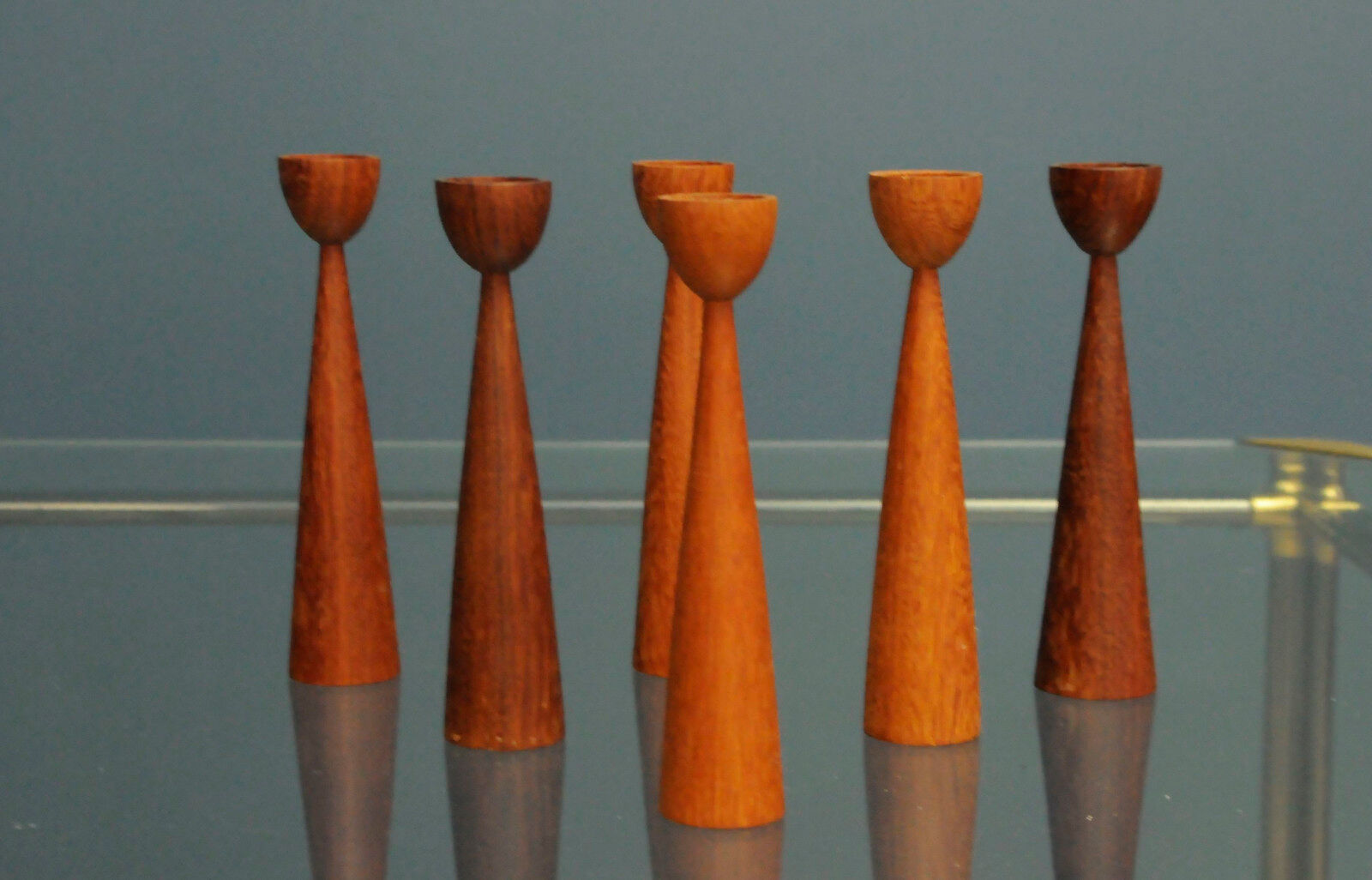 Set of 6 modern Danish teak candlesticks