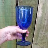 Vintage 1960 giant glass or bubbled glass tealight holder Biot blue