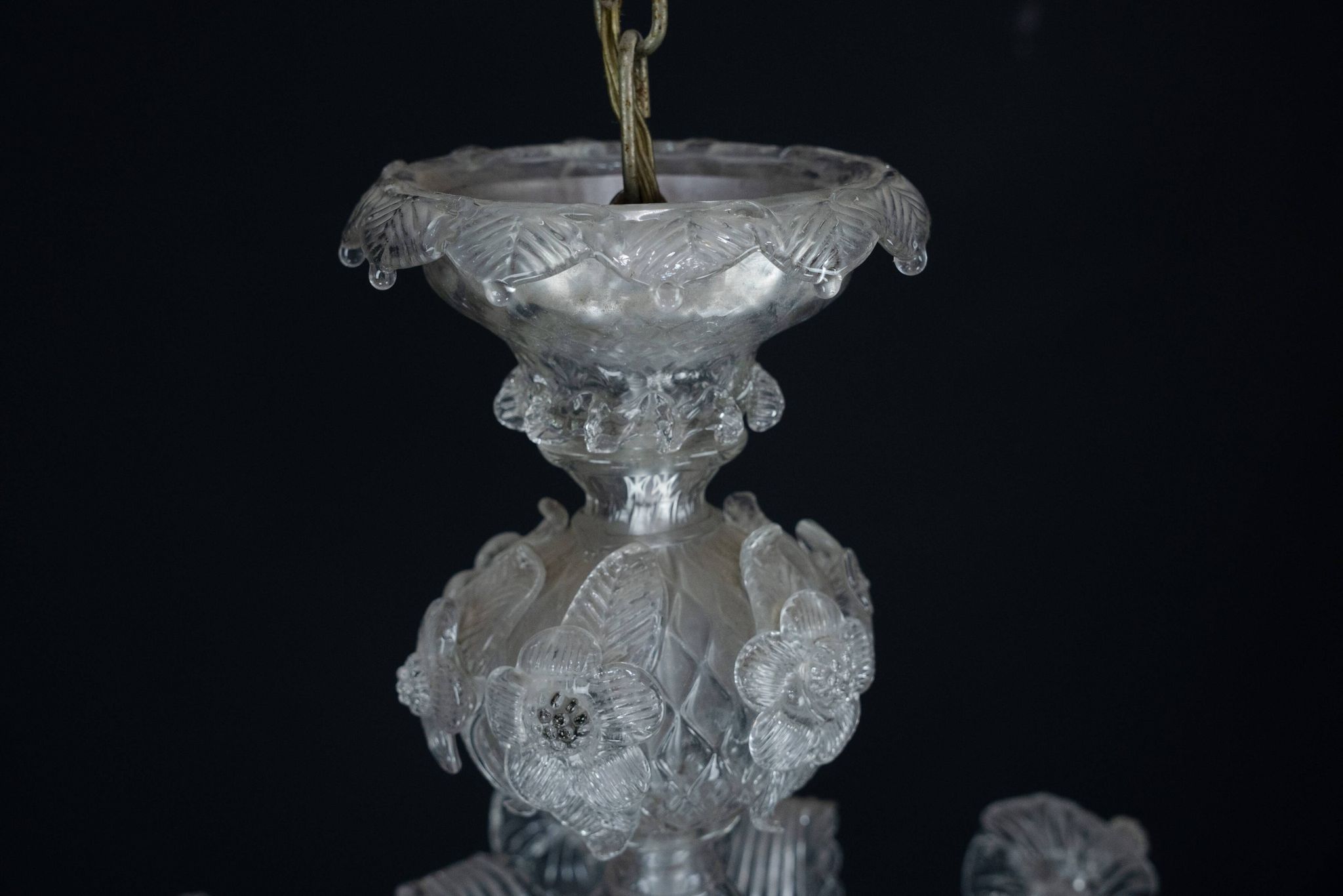 1940s Vintage Murano Clear Glass Chandelier, Classic Italian Art Glass