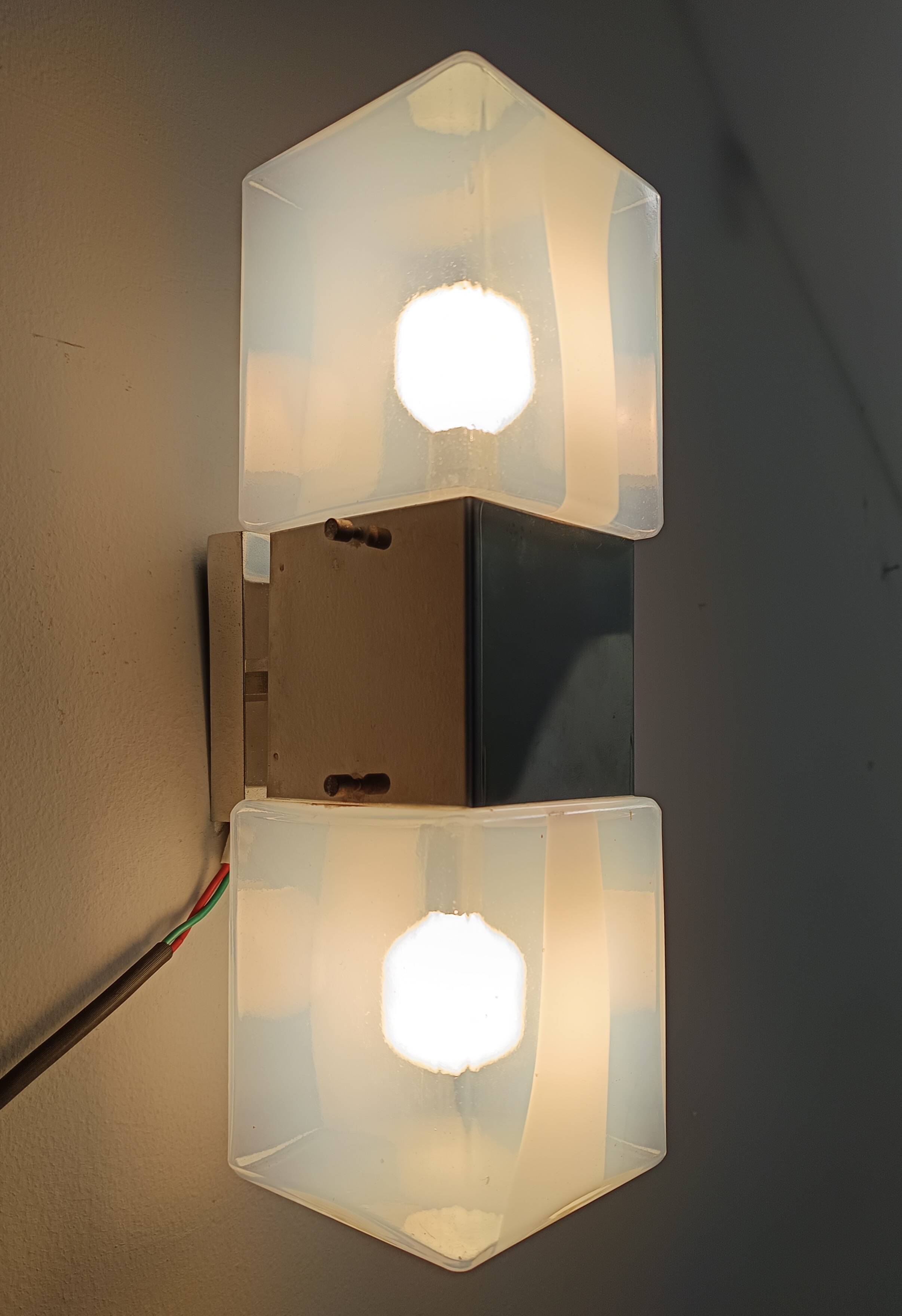 Two-Light Murano Glass and Chrome-plated Metal Sconce by Carlo Nason for Ma