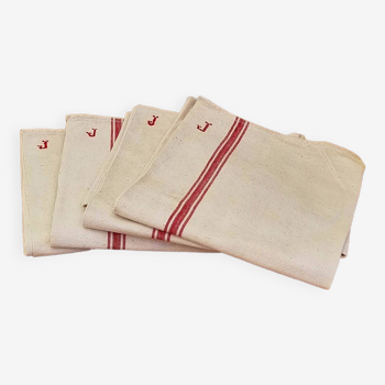 Set of 4 vintage J embroidered tea towels