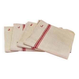 Set of 4 vintage J embroidered tea towels