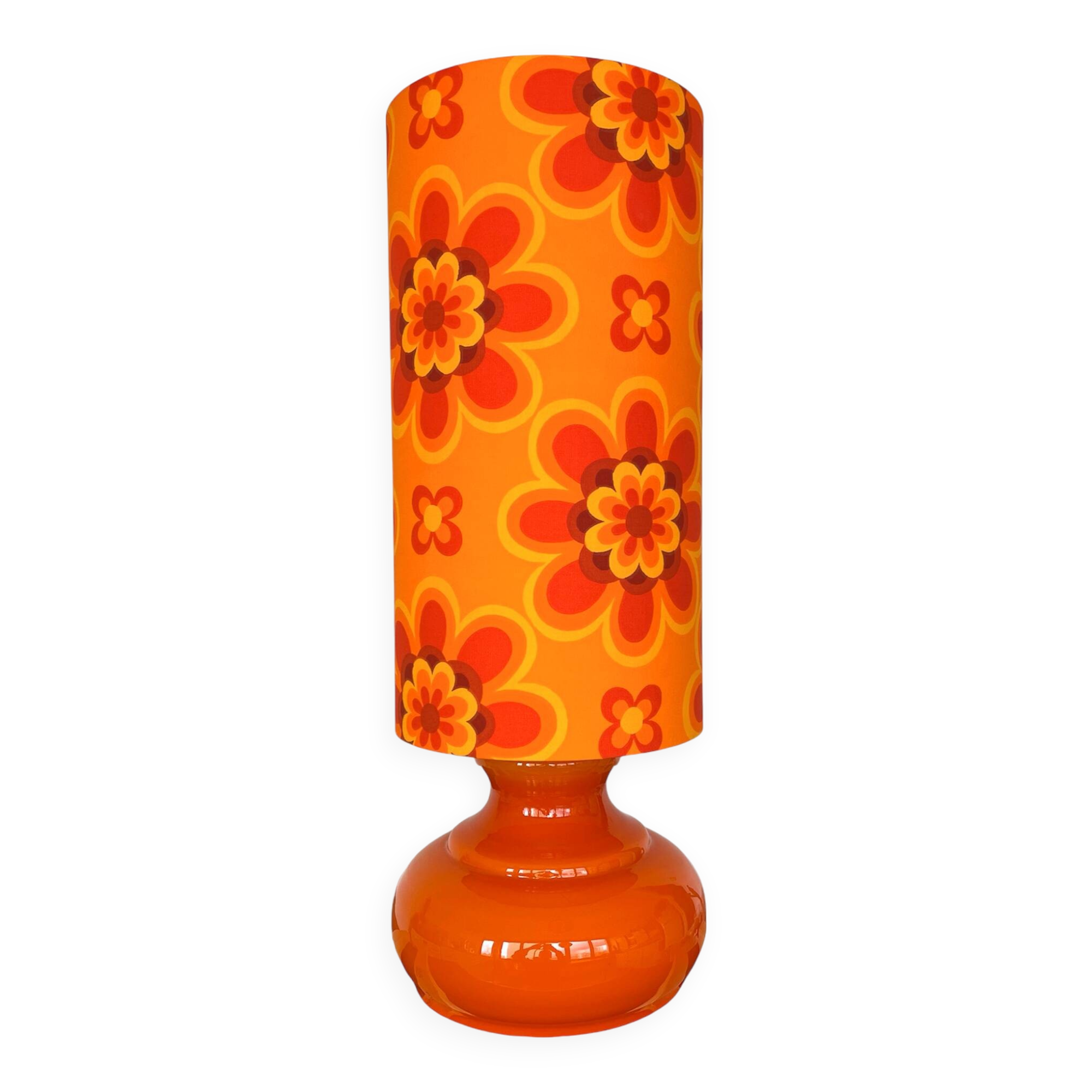 Crush orange opaline lamp H80 D27cm - 70s fabric