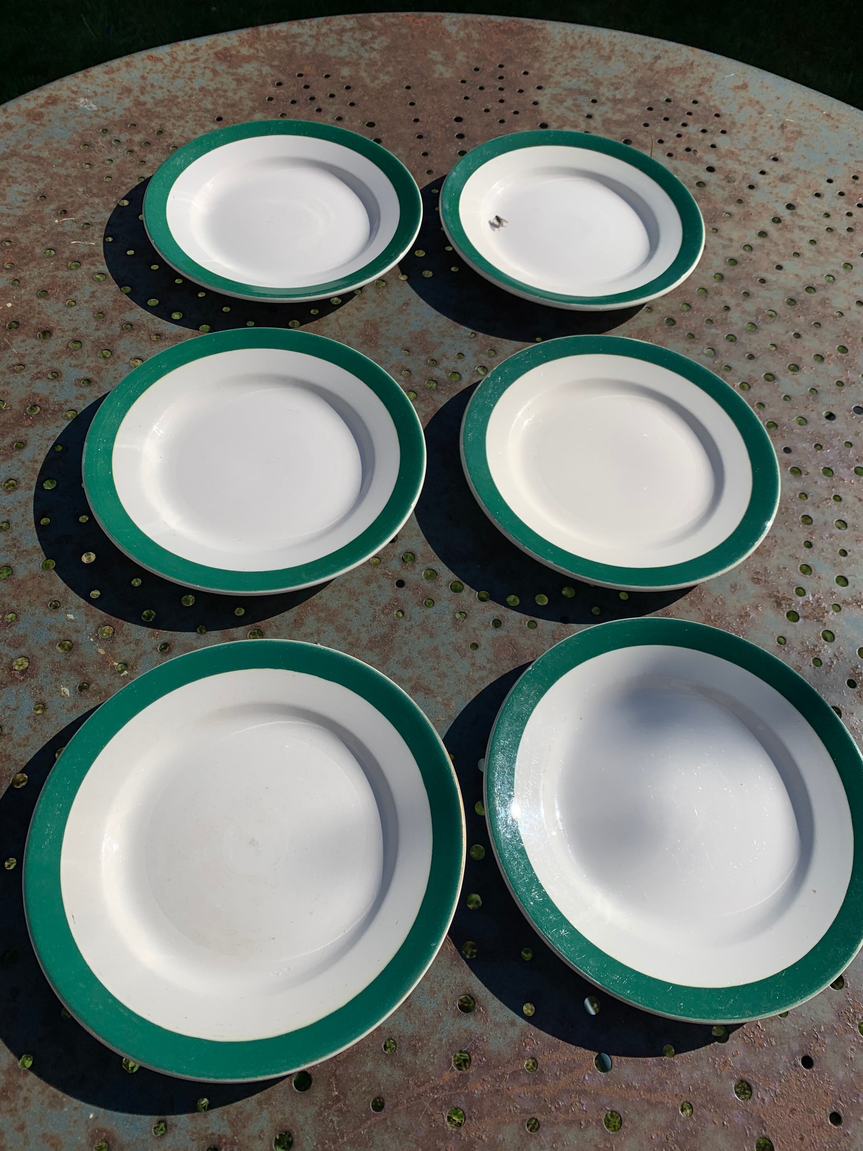6 dessert plates in white earthenware and green edging Digoin Sarreguemines vintage