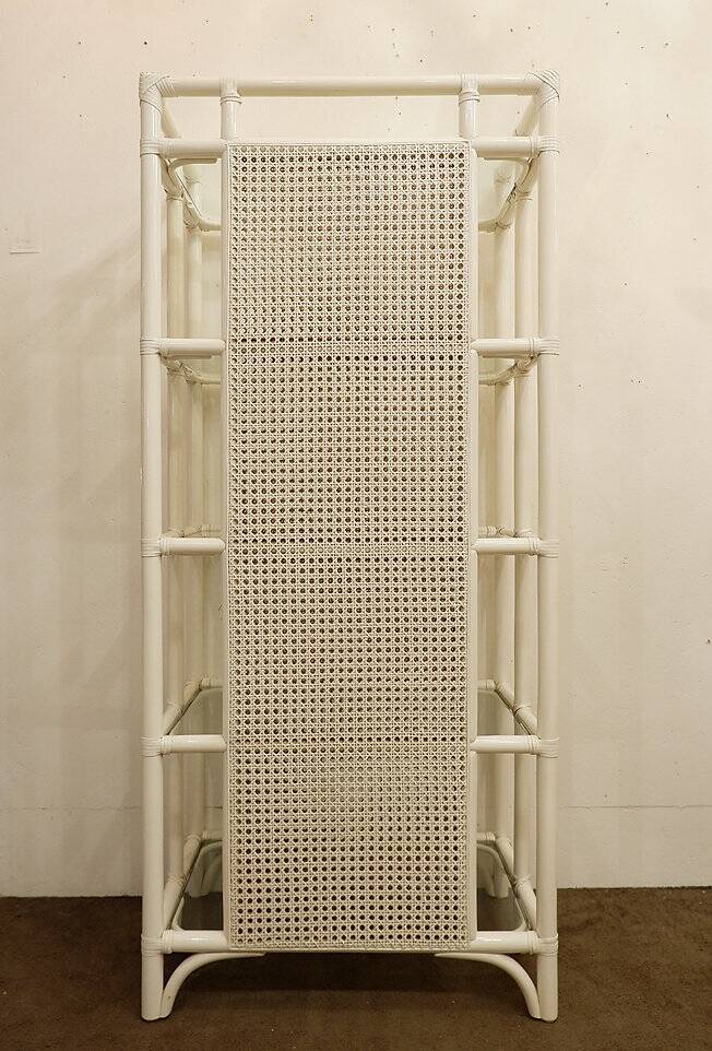 Pair of Lacquered canework shelves, Bamboo and Glass, 1980s - Italy