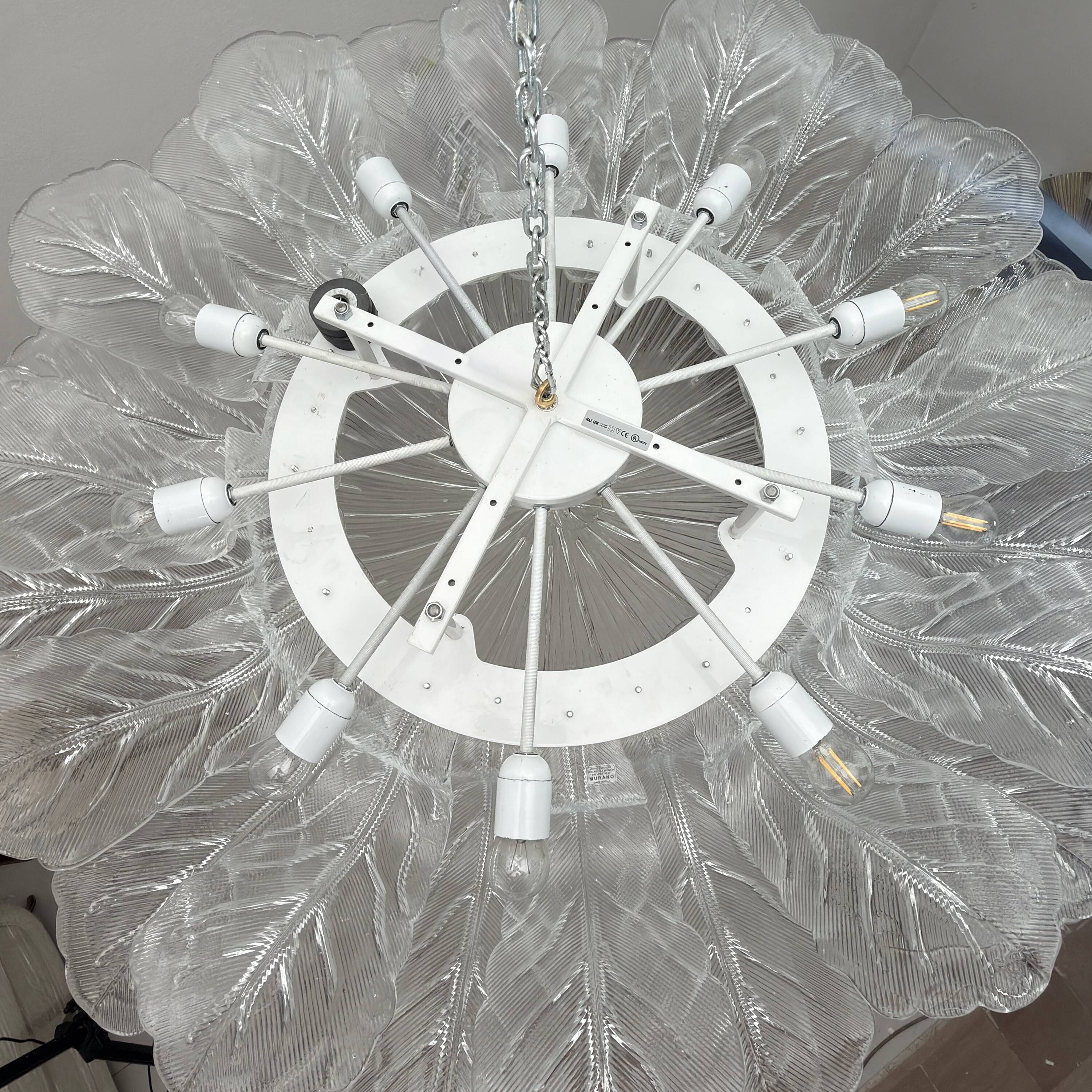 Large Italian Murano Glass Leaf Flush Mount Ceiling Light