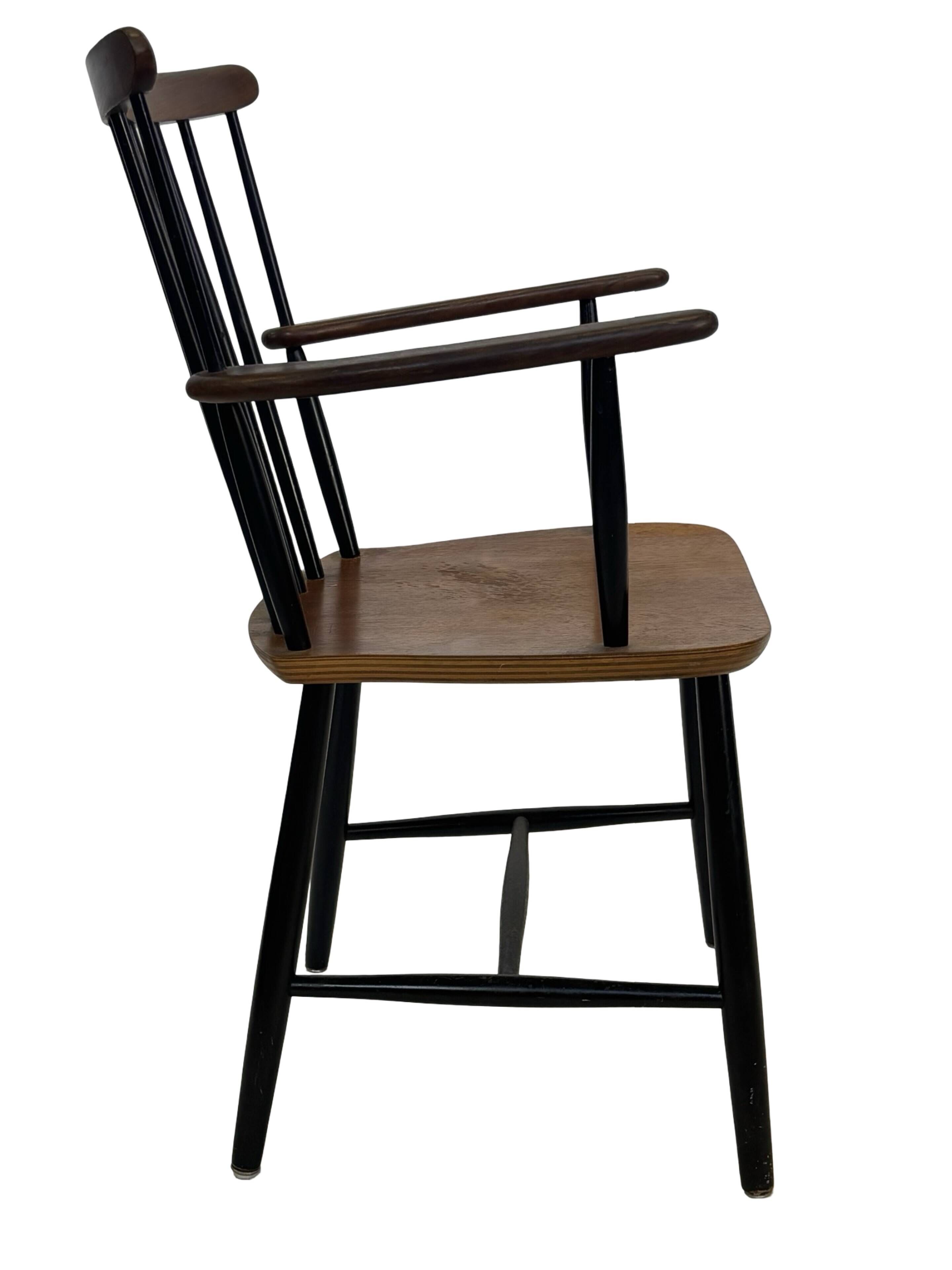 Vintage Danish spindle chair from the 1960s, Tapiovaara style armrests