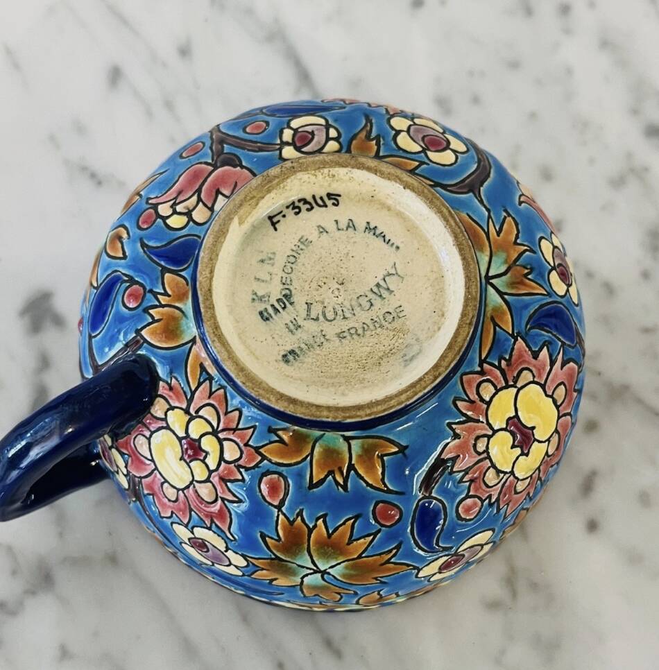 Large antique earthenware cup LONGWY