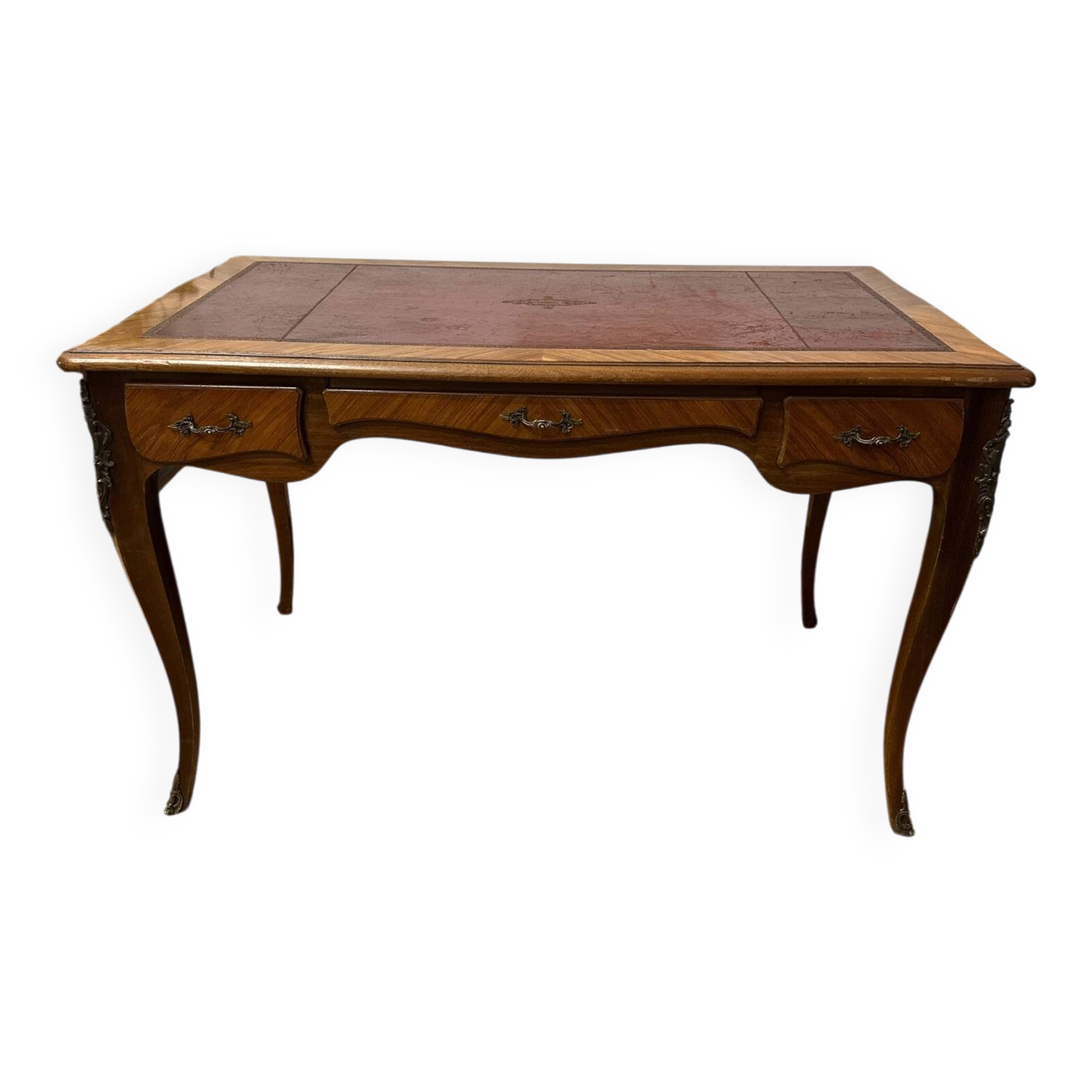 Louis XV style marquetry desk – antique leather top