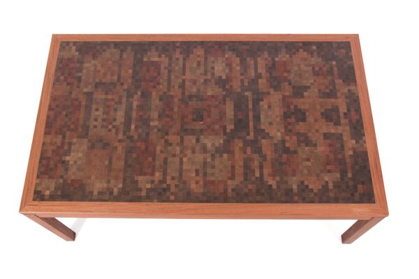 Grande table basse scandinave en marqueterie de bois debout
