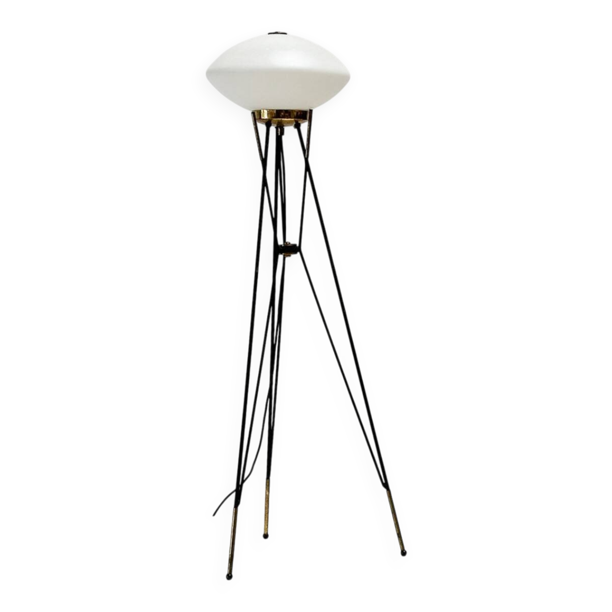 Elegant Italian floor lamp with a white opaline shade.
