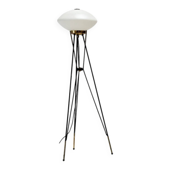 Elegant Italian floor lamp with a white opaline shade.