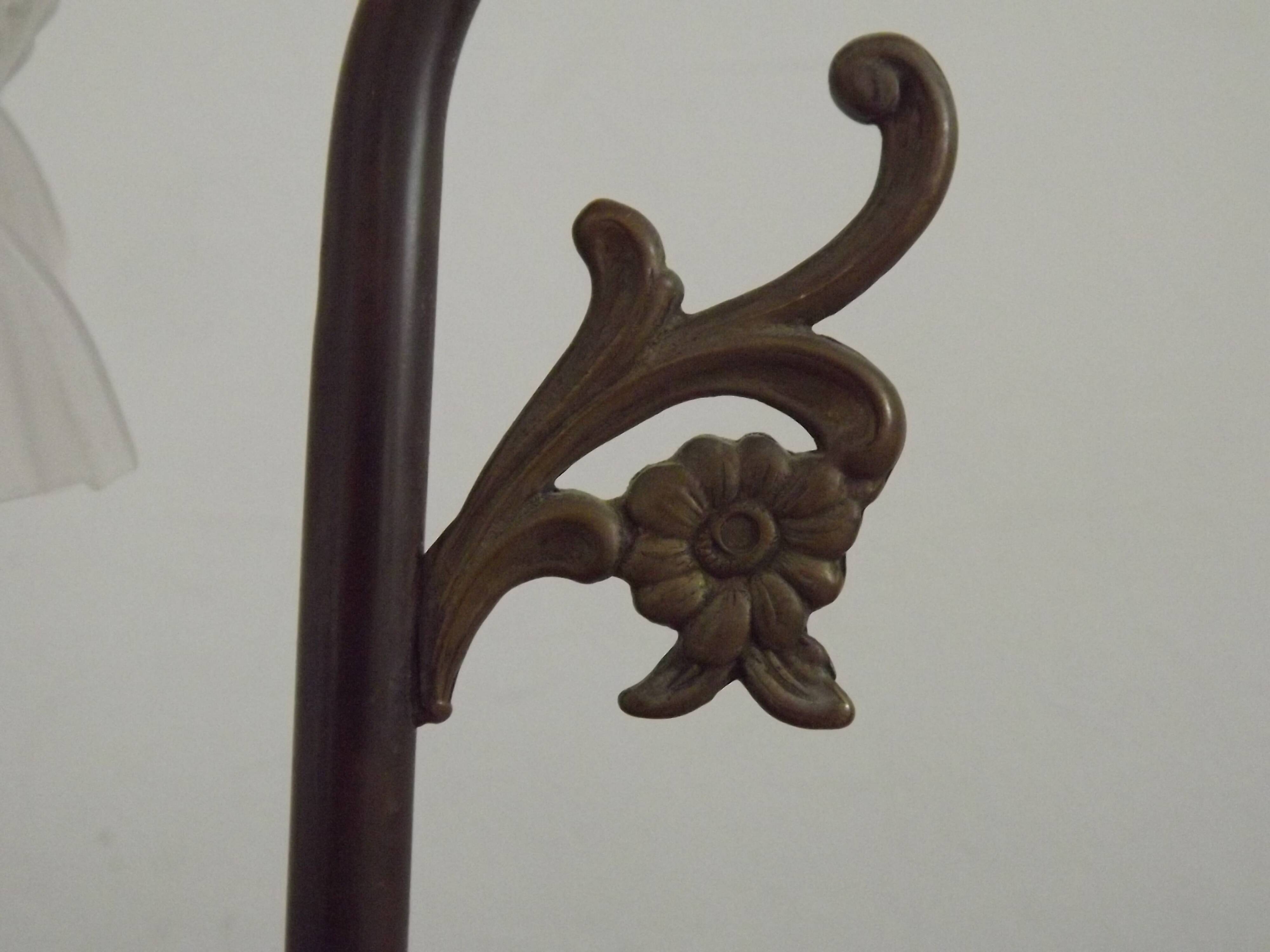 Vintage French Brass Anglepoise Table Lamp with Opaque Patterned Glass Shade 5087