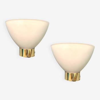 Opaline Glass Brass Sconces Set of 2