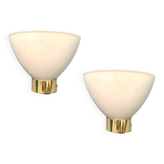 Opaline Glass Brass Sconces Set of 2