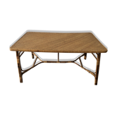 Vintage rattan table 6 people by Louis Sognot