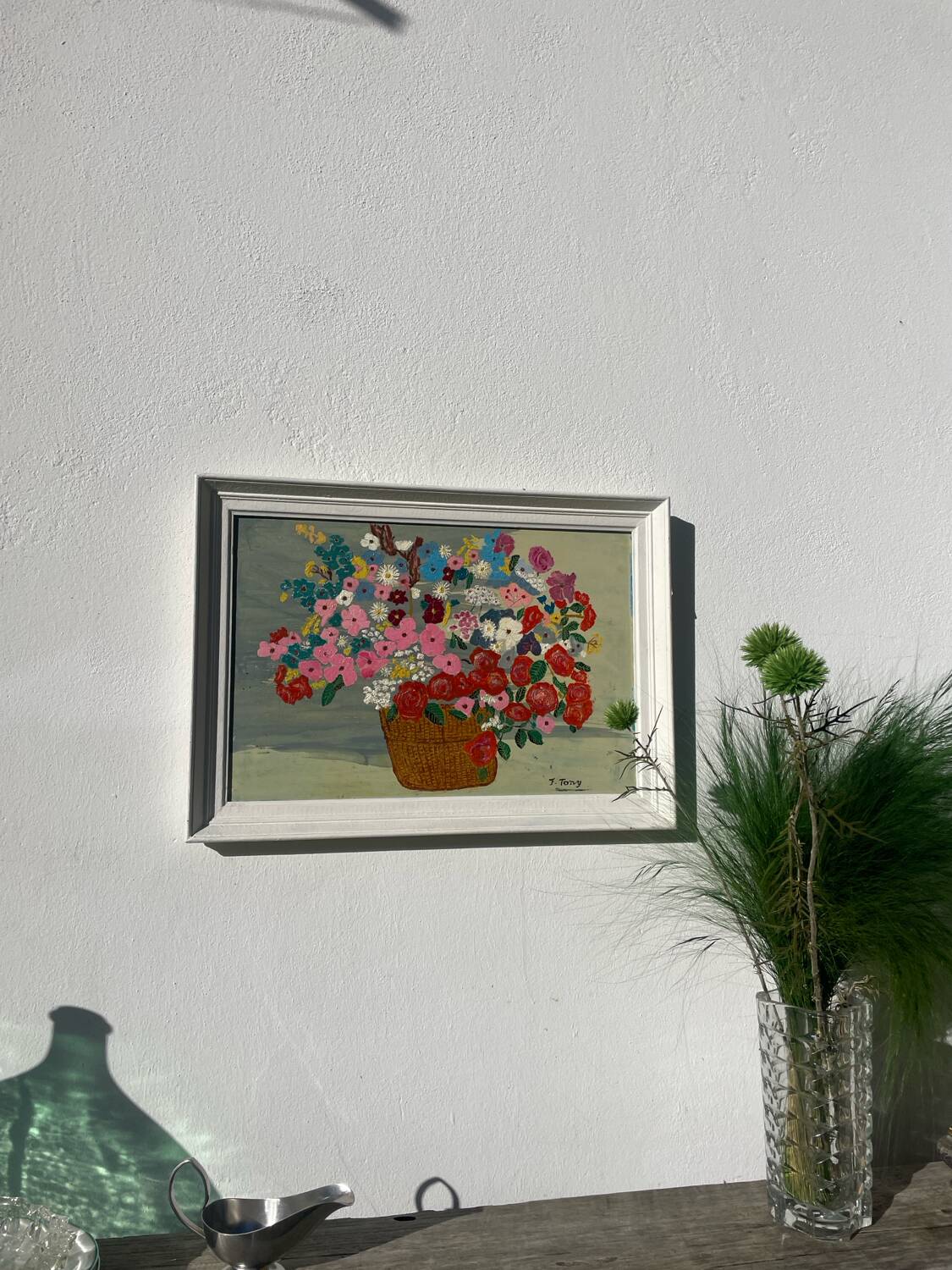 Peinture bouquet de fleurs tableau naïf