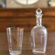 Carafe and crystal monogram communicating glass 'm'