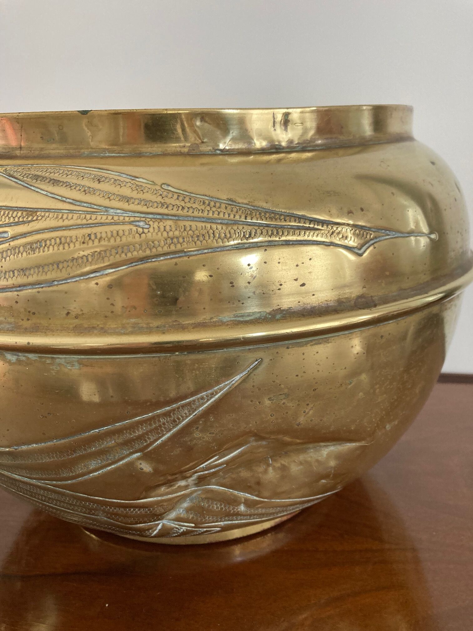 Art Nouveau copper brass cachepot