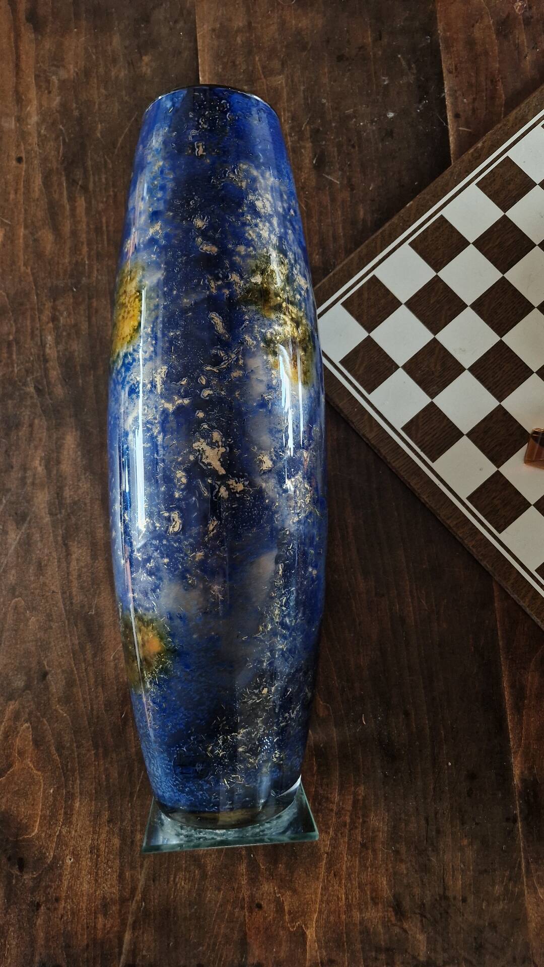 Large eglomisé glass vase "Laque Line" – Unique piece 40 cm