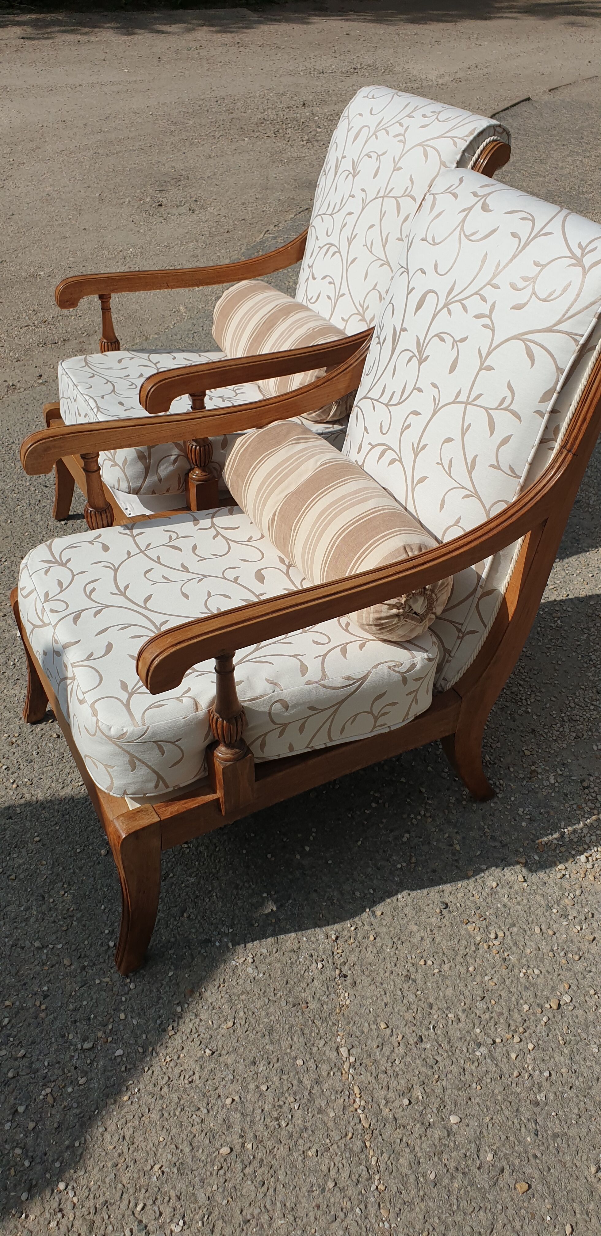 Louis XVI style armchairs in solid cherry wood