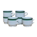 Lot 6 white porcelain cups green stripe