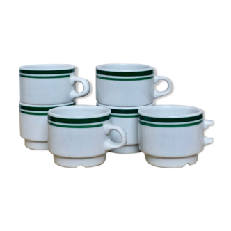 Lot 6 white porcelain cups green stripe