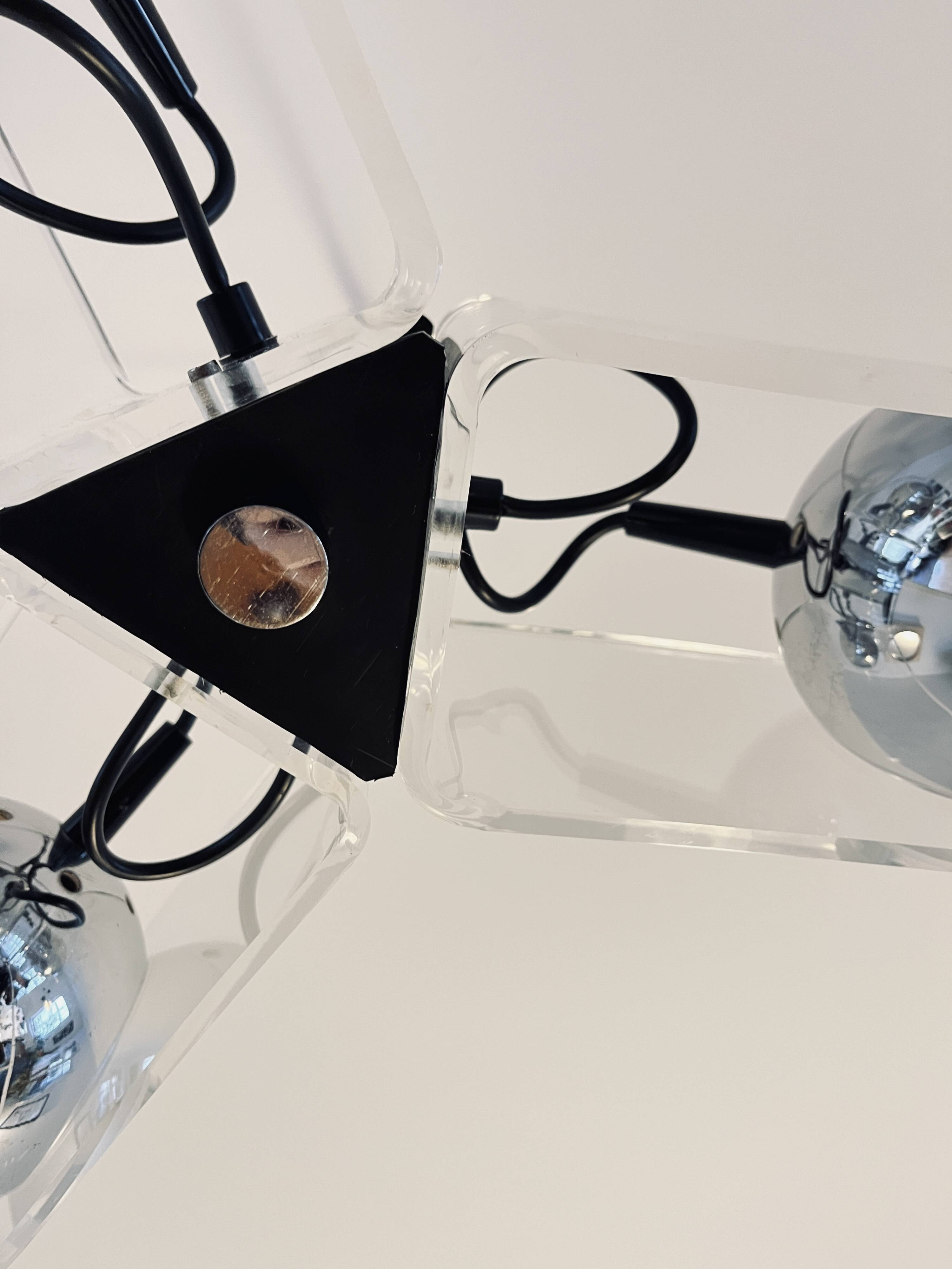 Vintage Chrome & Acrylic Pendant Lamp in the Style of Gino Sarfatti , 1970s