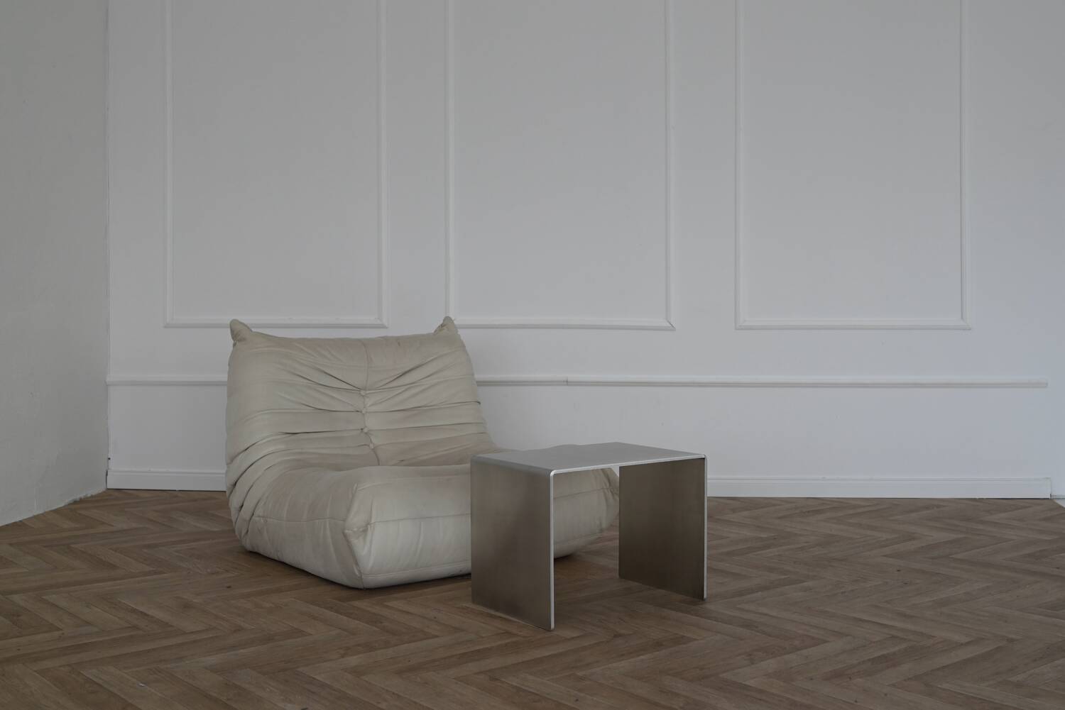 Minimalist brushed aluminum side table