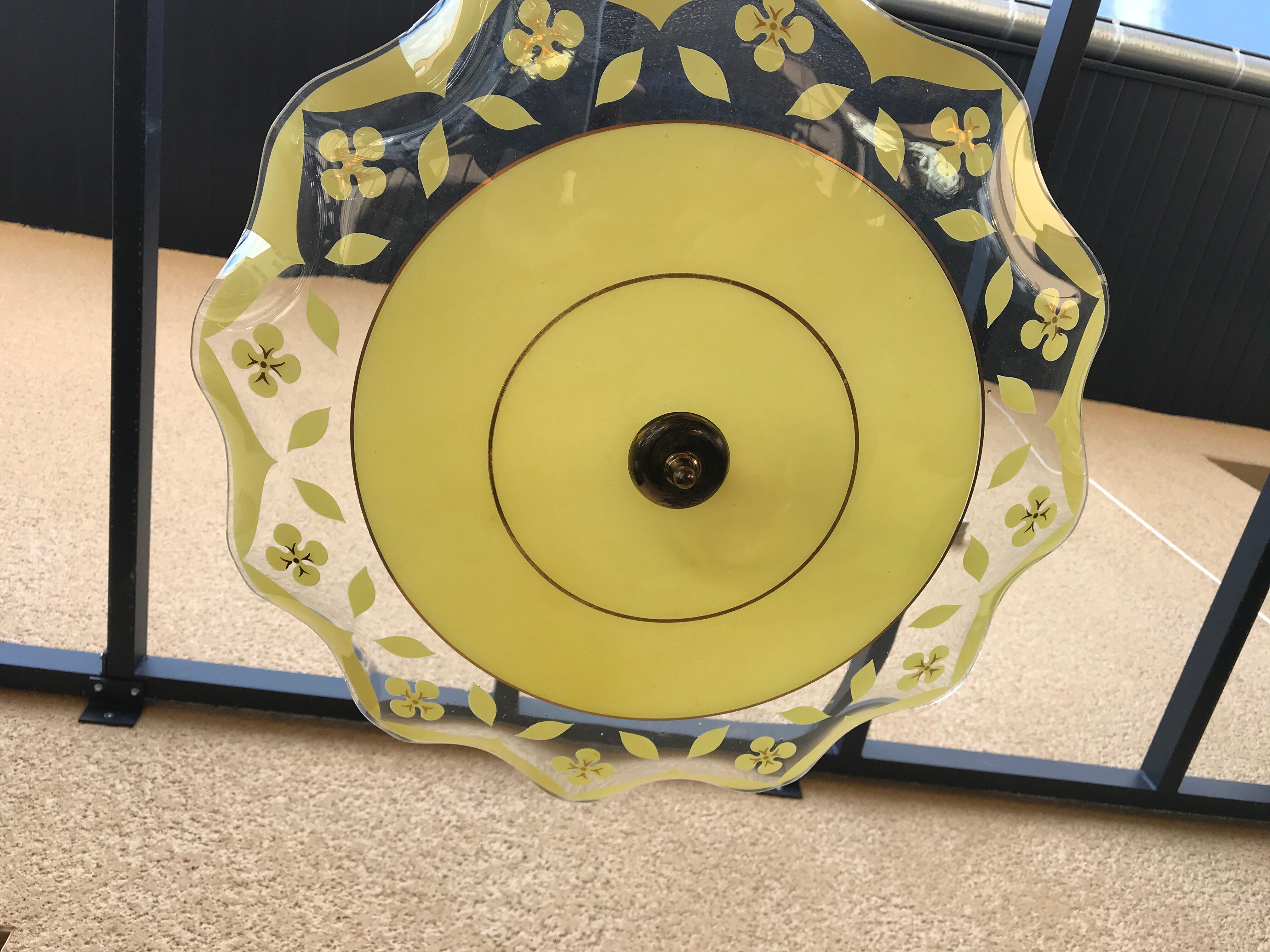 Brass and yellow glass hanging lamp