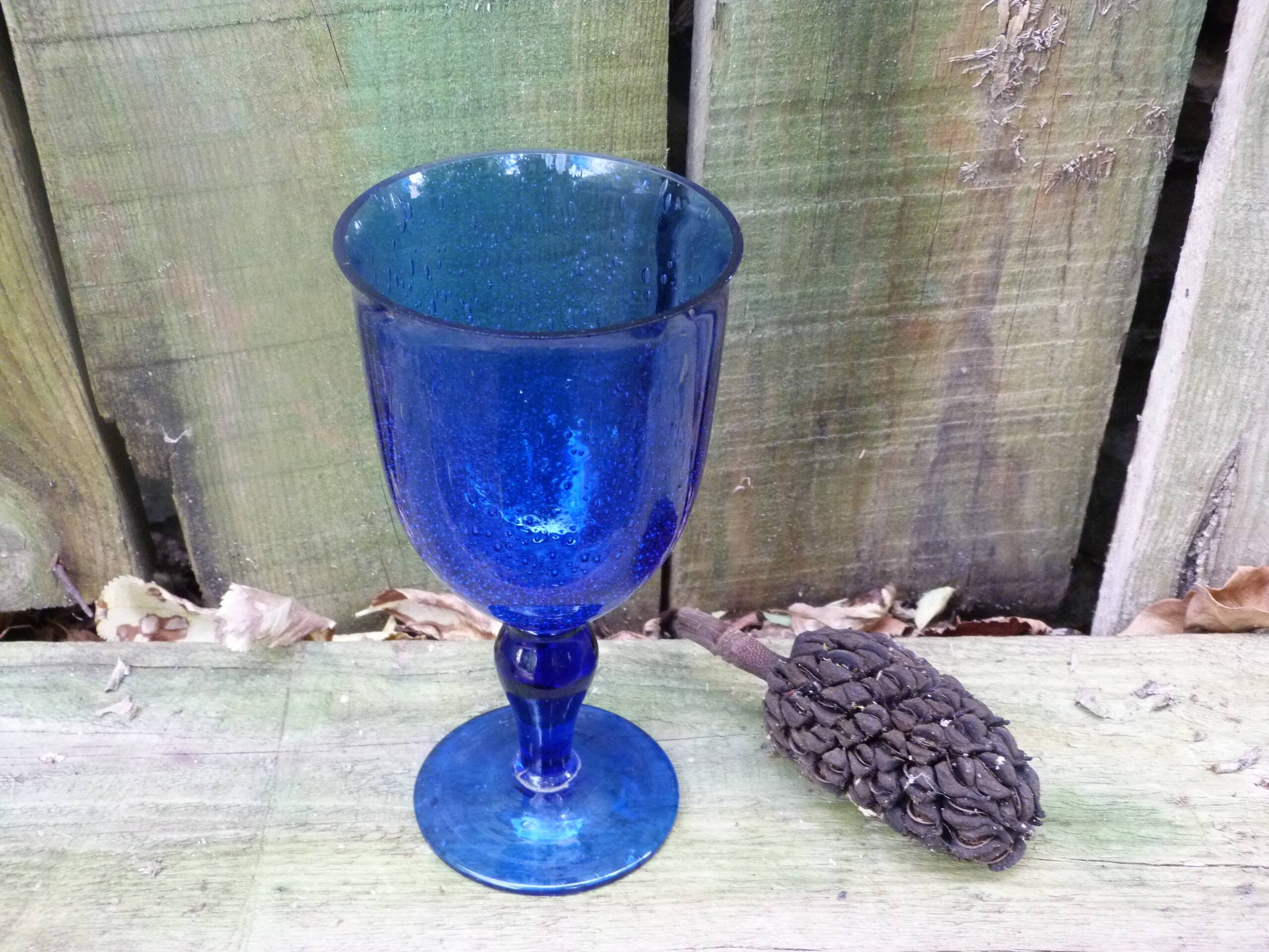 Vintage 1960 giant glass or bubbled glass tealight holder Biot blue