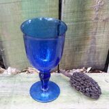 Vintage 1960 giant glass or bubbled glass tealight holder Biot blue