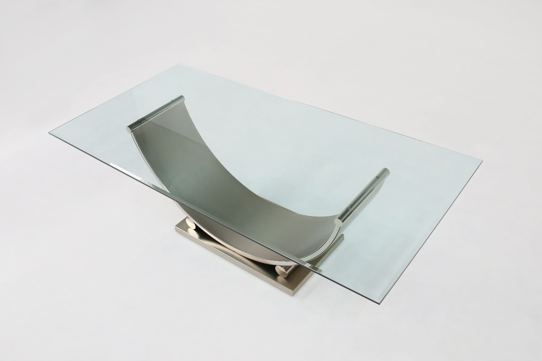 Belgo Chrom dining table in brushed stainless steel and glass top