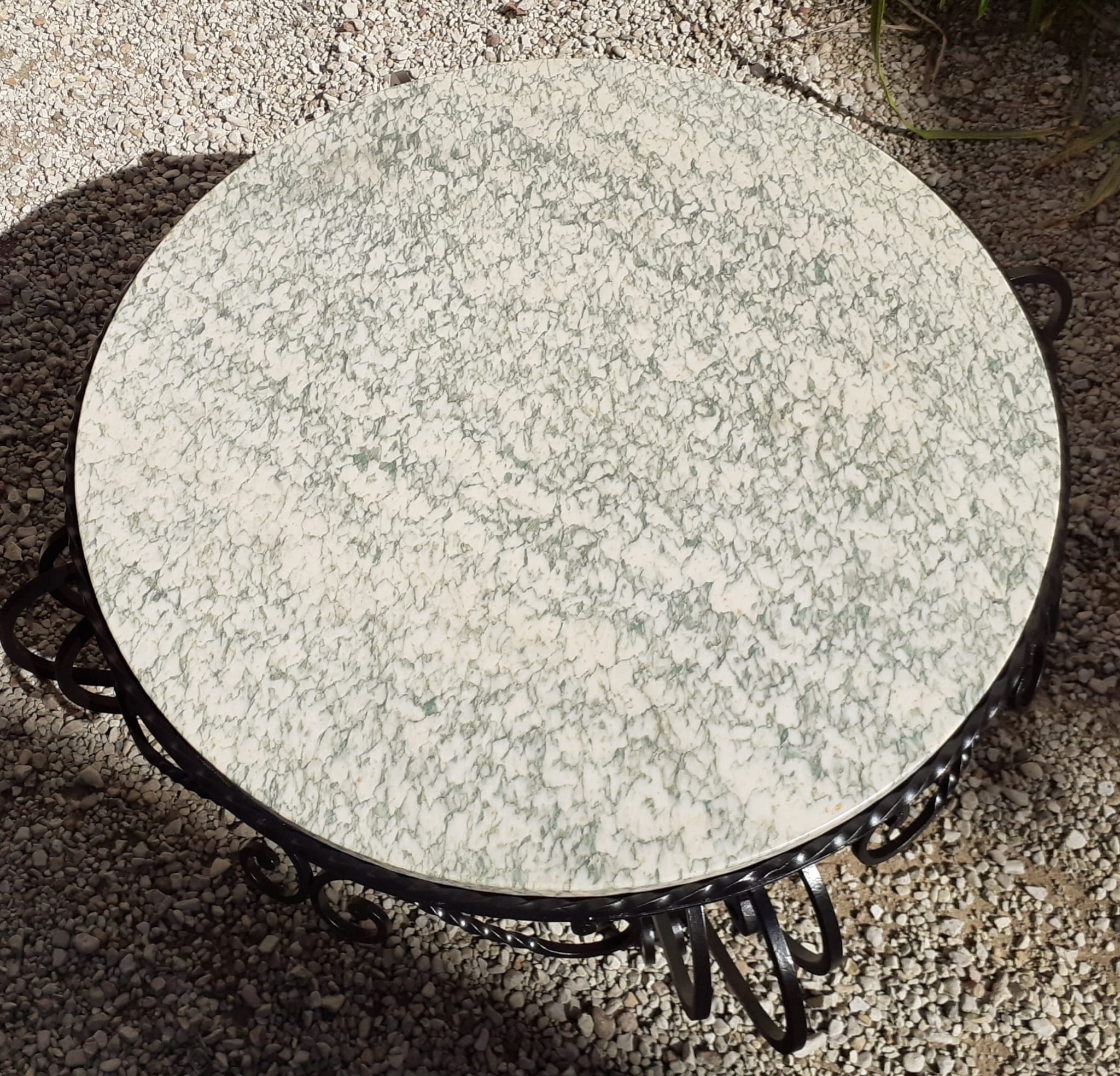 Marble and wrought iron coffee table