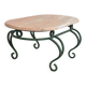 Table basse en marbre rose vintage et fer forgé vert, années 1970