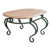 Table basse en marbre rose vintage et fer forgé vert, années 1970