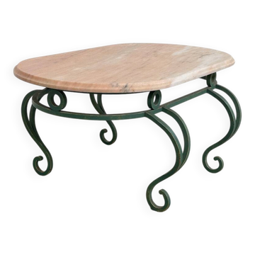 Vintage pink marble & green wrought iron coffee table, 1970s
