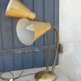 Designer desk lamp in gold metal 2 flexible arms from the 70s