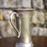 Antique metal carafe, jug, pitcher with handle, engraved dragonfly, collection
