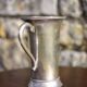 Antique metal carafe, jug, pitcher with handle, engraved dragonfly, collection
