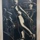 Linocut skating art deco painting - vintage sport - ice skates