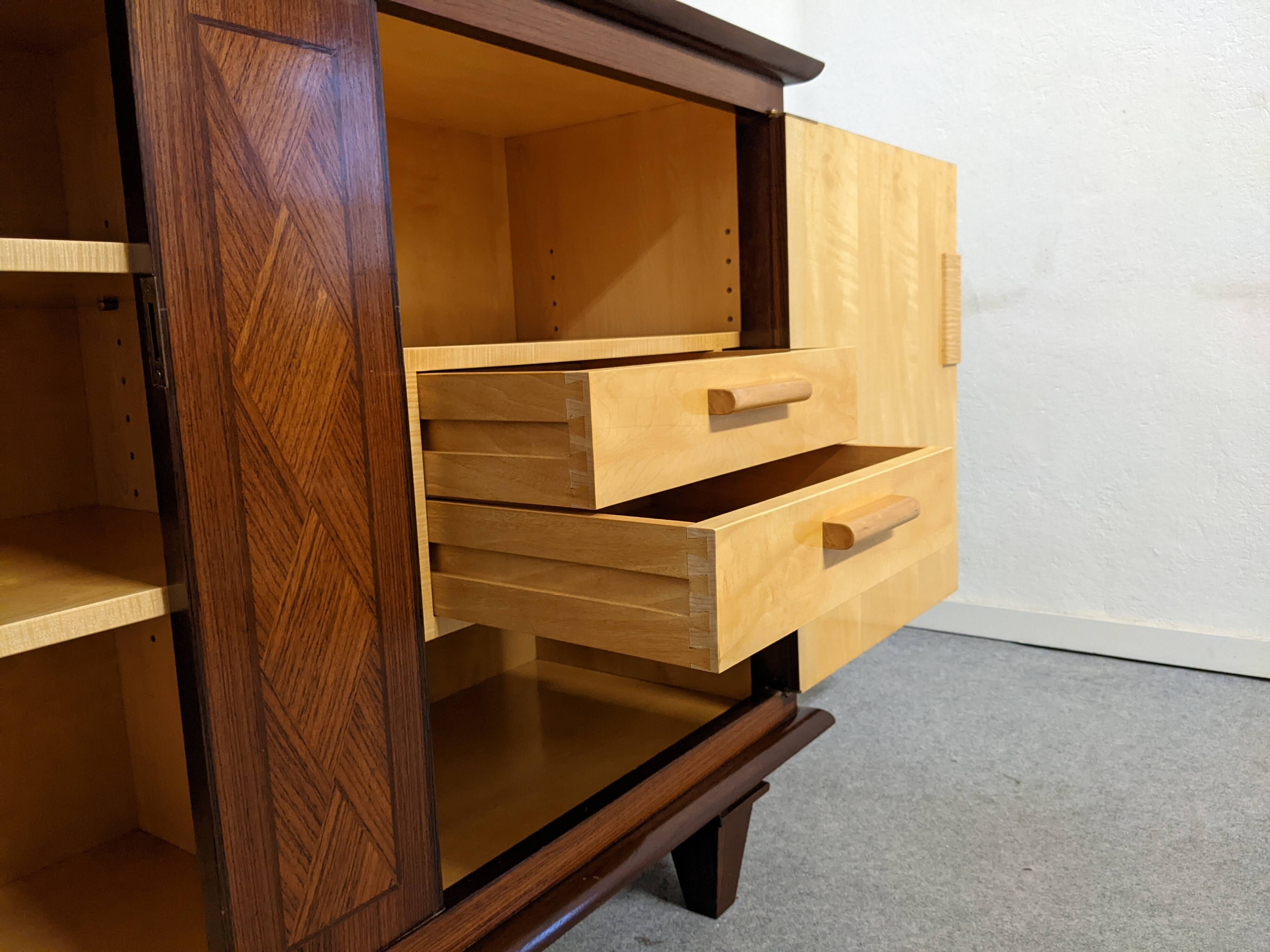 Art Deco style sideboard in rosewood and sycamore, France circa 1950