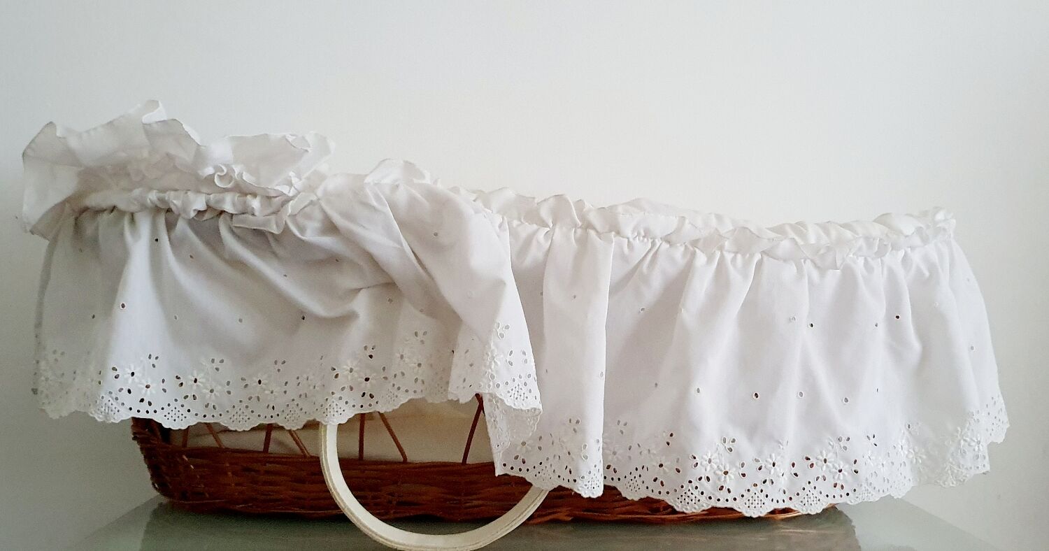 1970s rattan cradle/bassinet with hood and arch