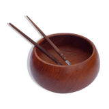 Teak wooden salad bowl and serving spoons, 1970s