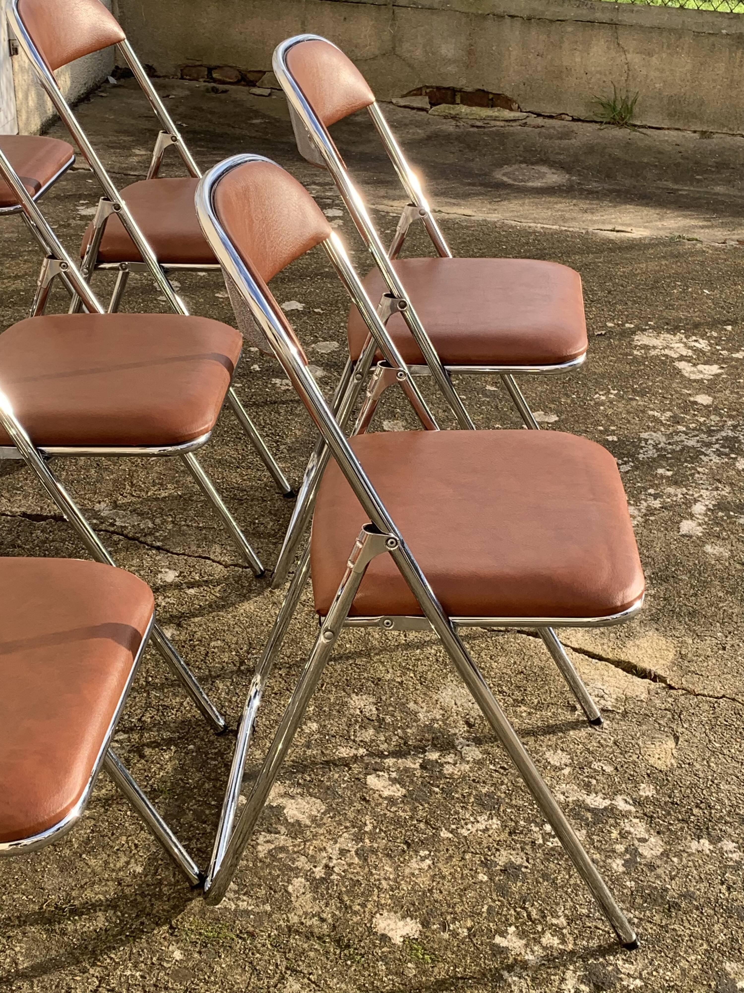 10 vintage skai and chrome metal folding chairs 1970