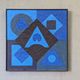 Mid-Century Modern Swedish "Geometric Blue", Vintage Abstract Oil Painting, Framed