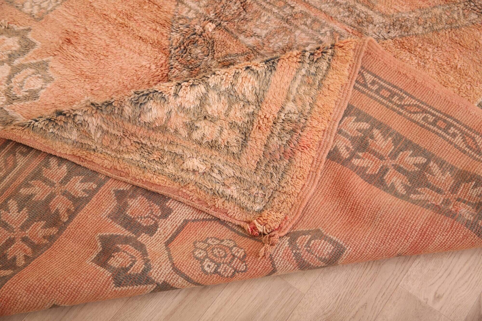 Large Vintage Moroccan Rug 203 x 376 cm, Peach Berber Wool Rug Handmade