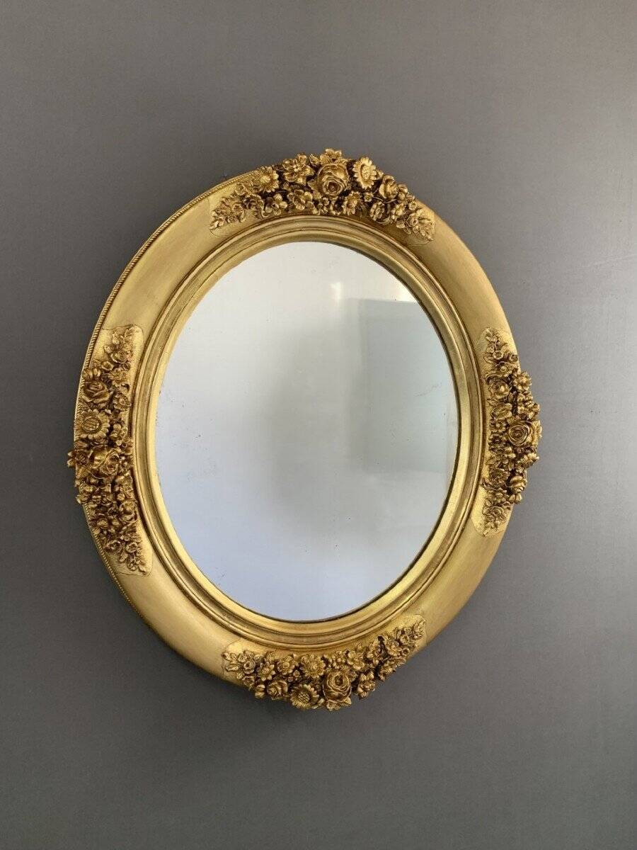 19th Century Gilded Mirror with Floral Motifs