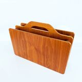 Vintage solid teak wood magazine rack Scandinavian 1960s