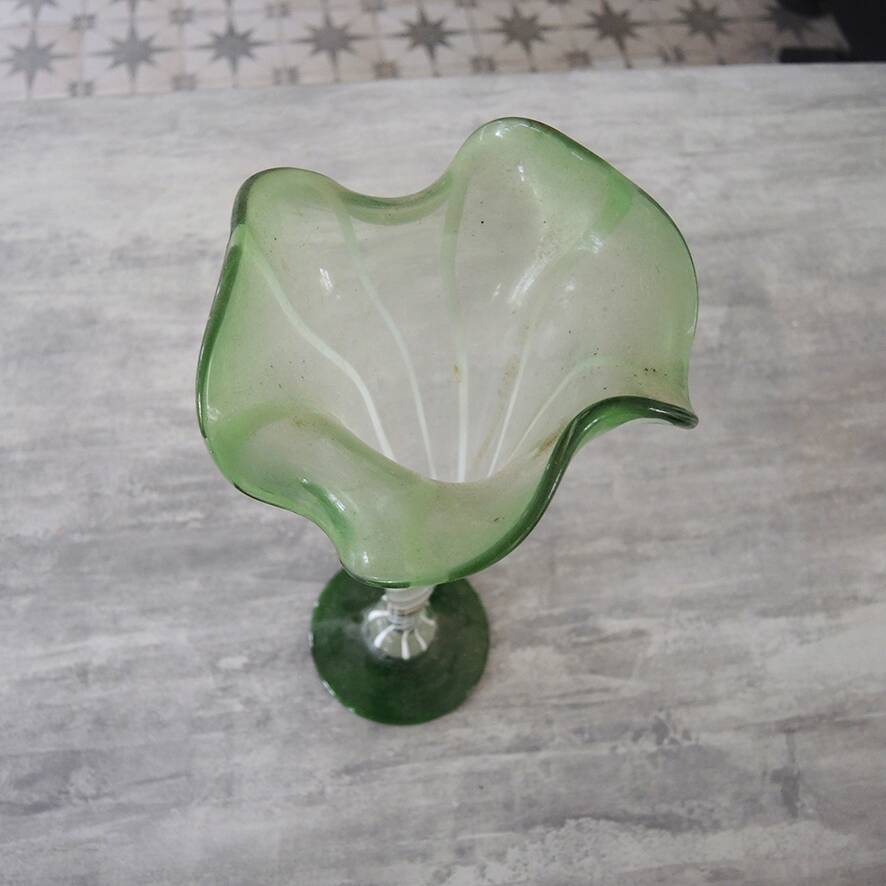 Antique Green Murano Glass Arum Vase